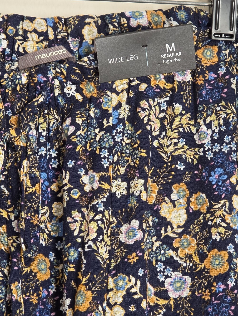 Maurices Navy Blue Yellow Floral Flowy Wide Leg Palazzo Pants Size Medium New - Picture 3 of 10